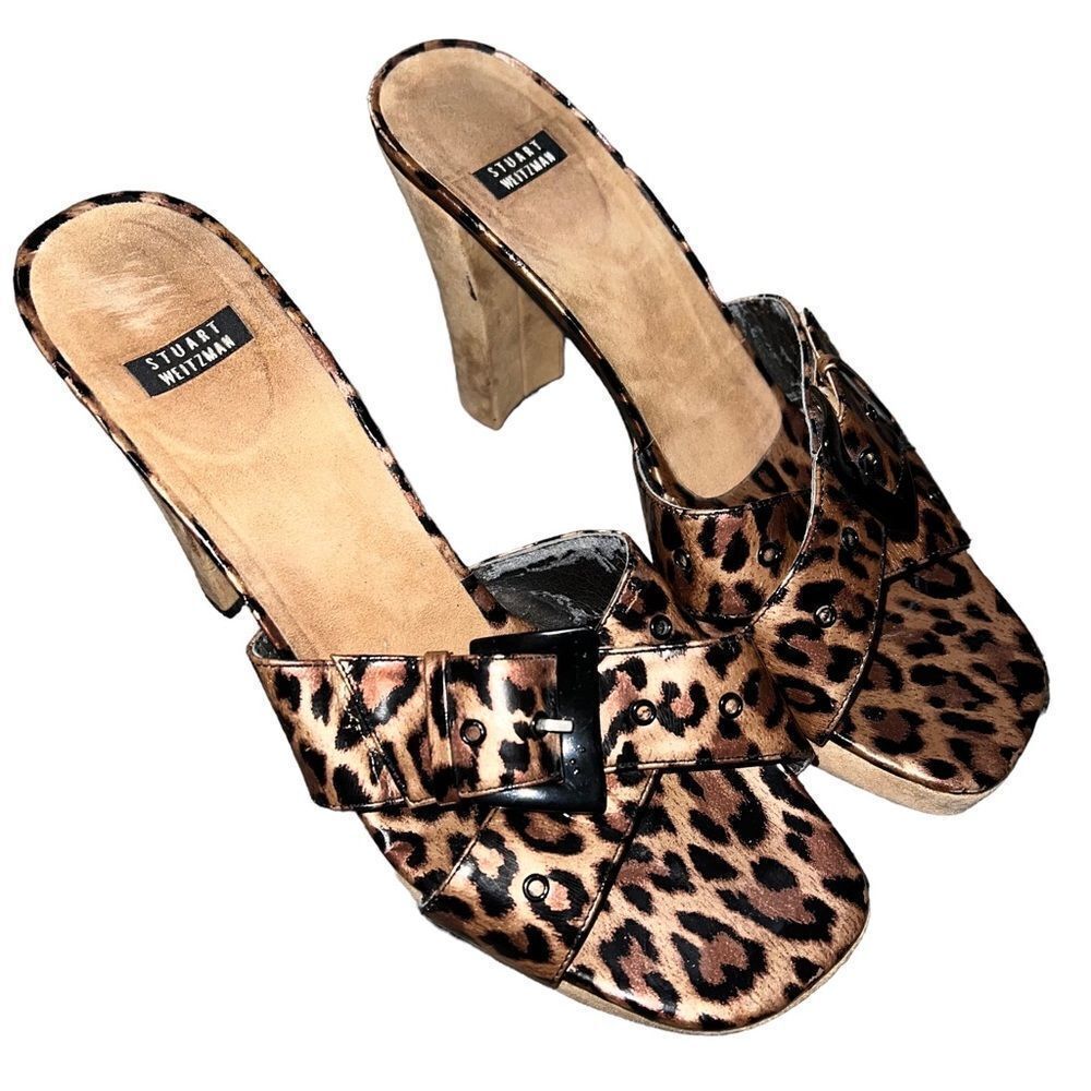 Stuart Weitzman Sandals Leopard Print Platform Size 8.5 Authentic 4 1/2” Heel.